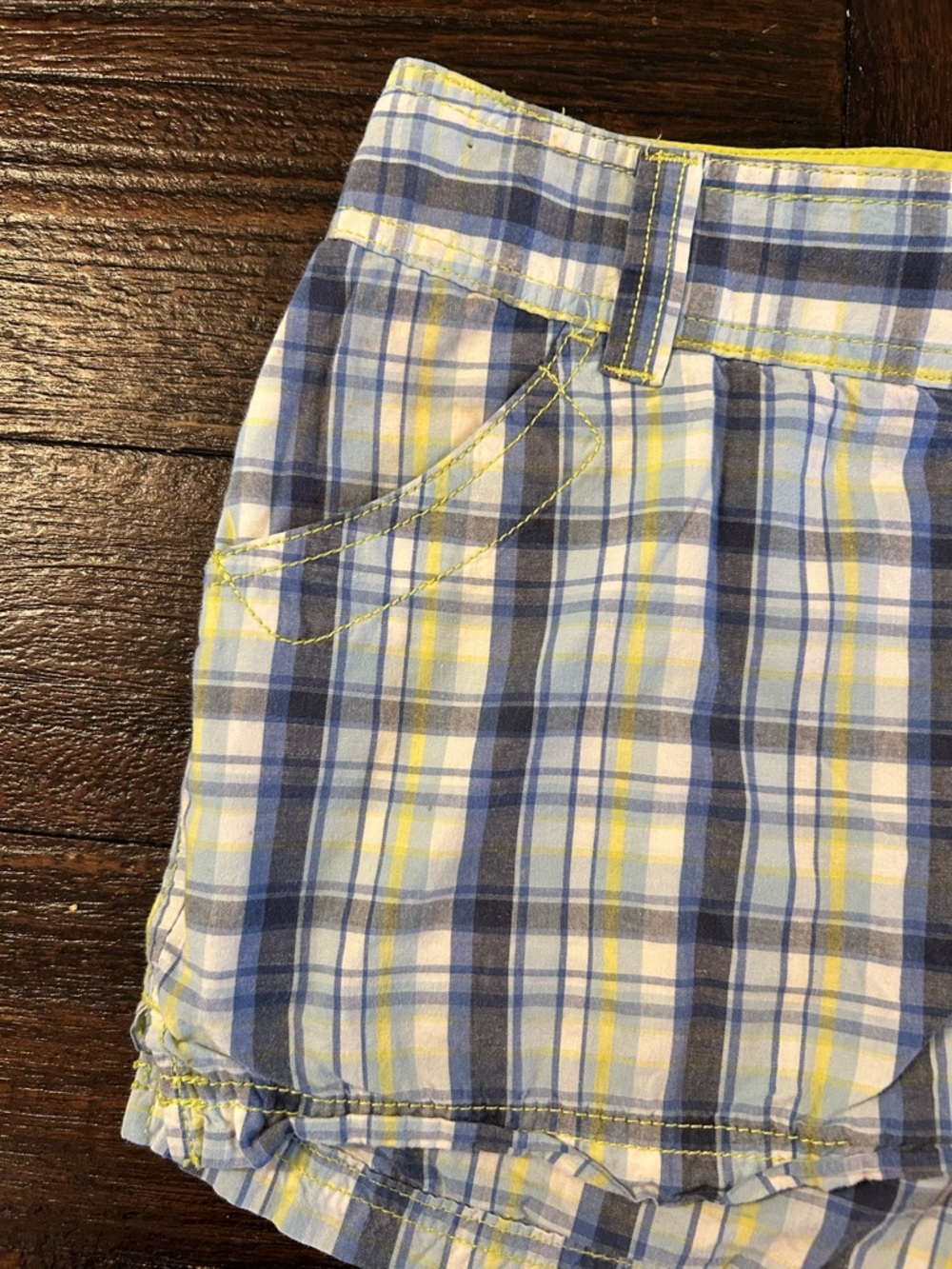Y2K Vintage Blue and Yellow Plaid Low Rise Shorts - Picture 2 of 10